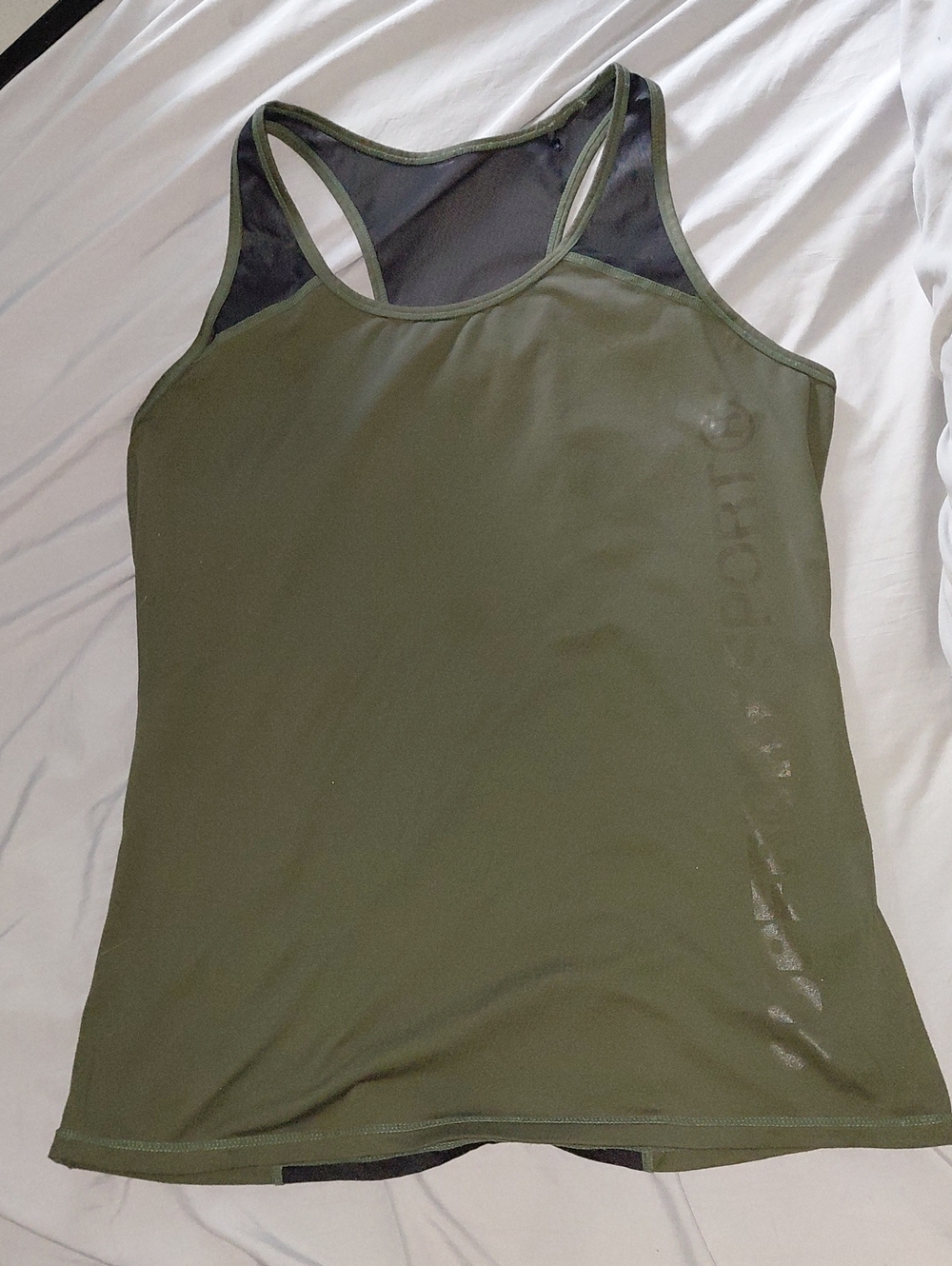 Womens Olive & Black Superdry Razor Back Tank Top With Netted & Mesh Back.